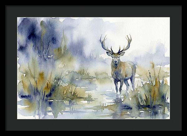 Marsh Deer In Misty Landscape