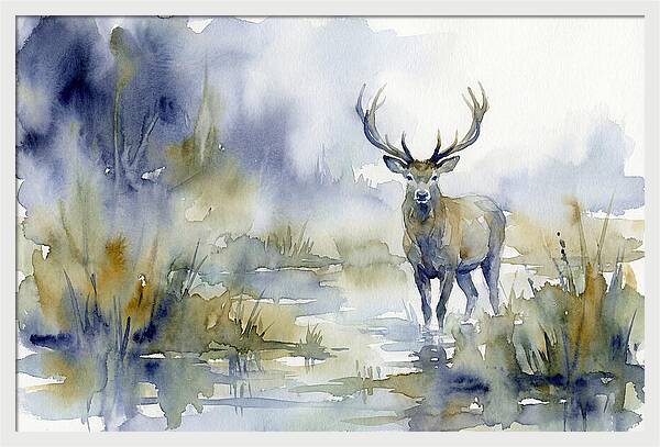 Marsh Deer In Misty Landscape