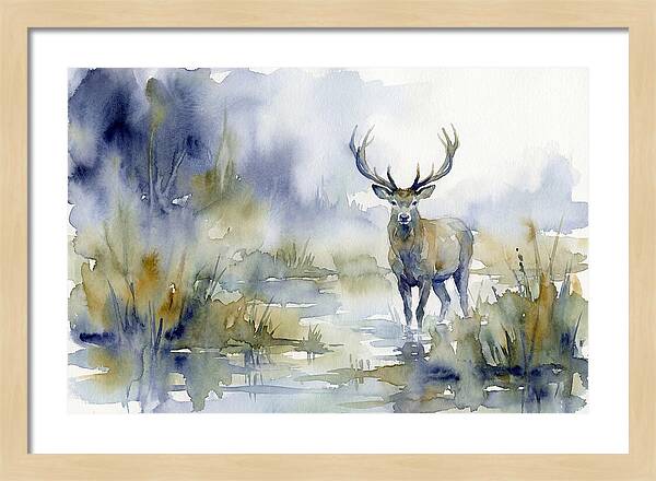 Marsh Deer In Misty Landscape