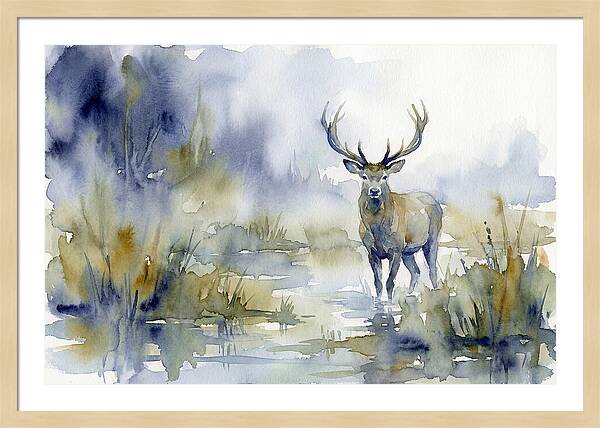 Marsh Deer In Misty Landscape