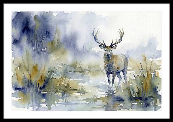 Marsh Deer In Misty Landscape