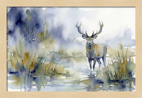 Marsh Deer In Misty Landscape