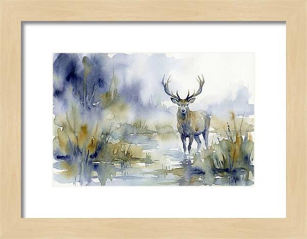 Marsh Deer In Misty Landscape