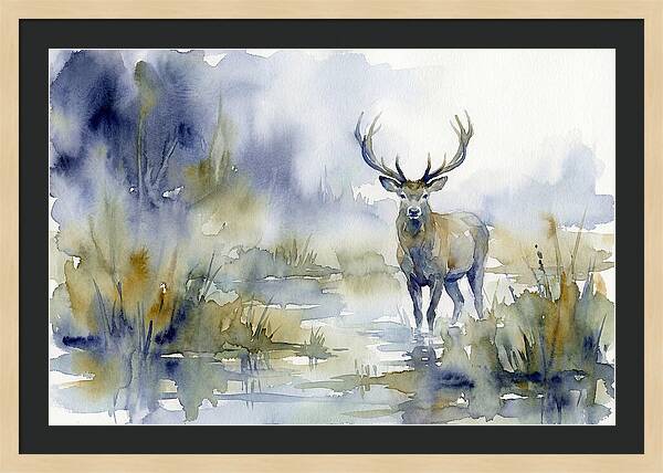Marsh Deer In Misty Landscape
