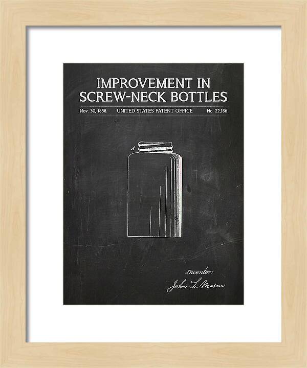 Mason Jar Screw Neck Bottle Chalkboard Patent Us22186a