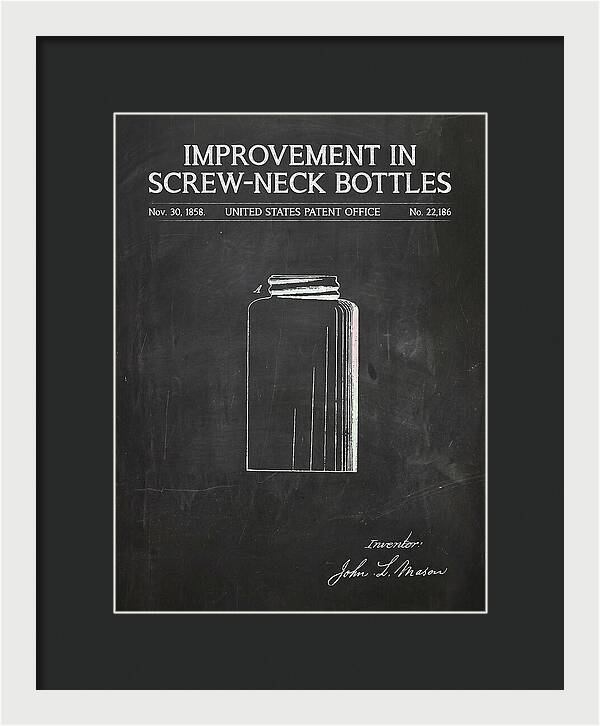 Mason Jar Screw Neck Bottle Chalkboard Patent Us22186a