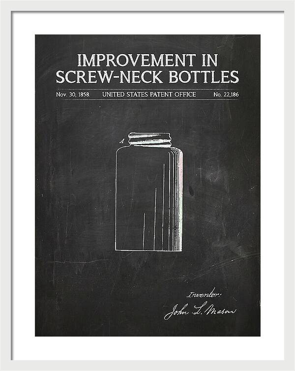 Mason Jar Screw Neck Bottle Chalkboard Patent Us22186a