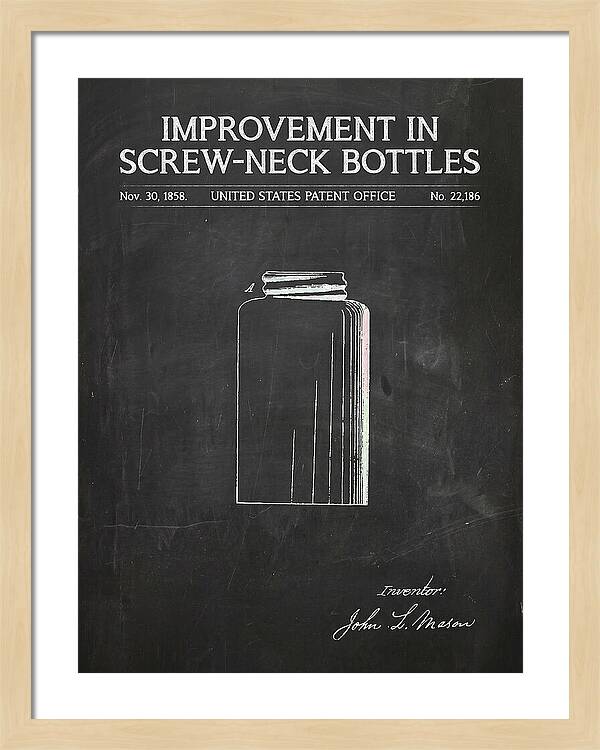 Mason Jar Screw Neck Bottle Chalkboard Patent Us22186a