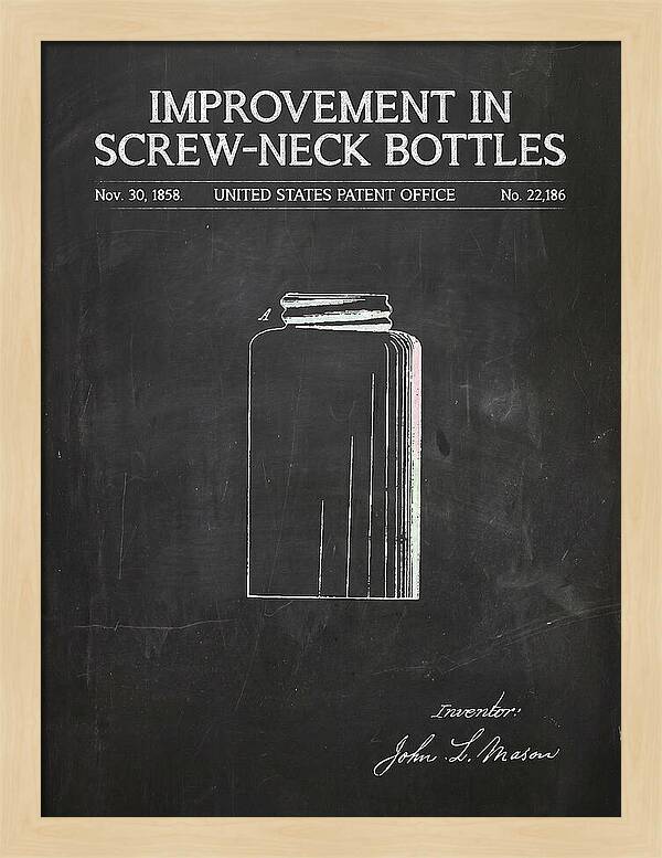 Mason Jar Screw Neck Bottle Chalkboard Patent Us22186a