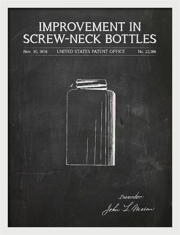 Mason Jar Screw Neck Bottle Chalkboard Patent Us22186a