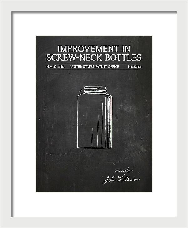 Mason Jar Screw Neck Bottle Chalkboard Patent Us22186a