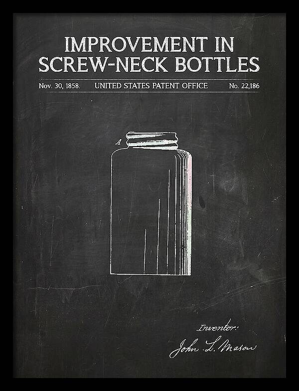 Mason Jar Screw Neck Bottle Chalkboard Patent Us22186a