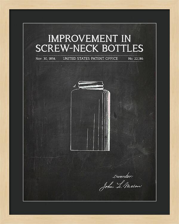 Mason Jar Screw Neck Bottle Chalkboard Patent Us22186a