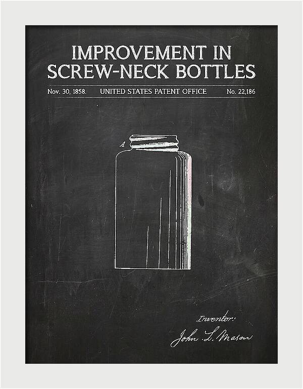 Mason Jar Screw Neck Bottle Chalkboard Patent Us22186a