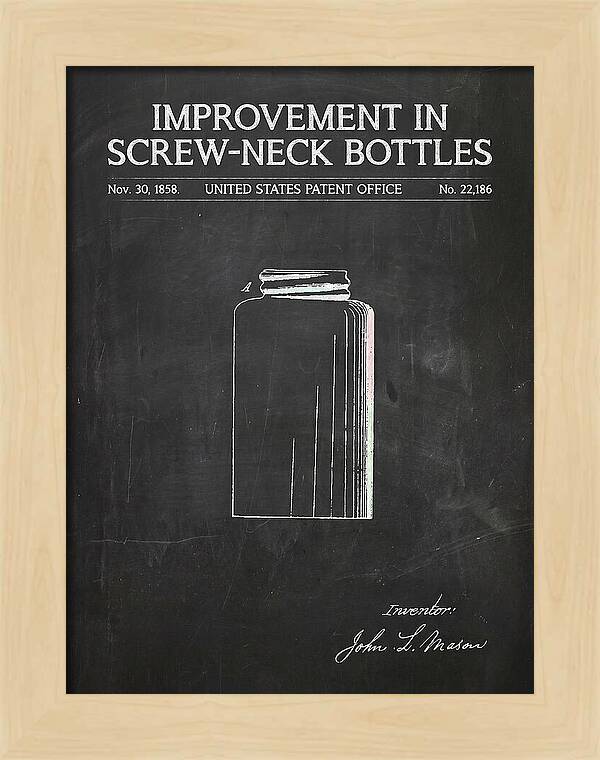 Mason Jar Screw Neck Bottle Chalkboard Patent Us22186a
