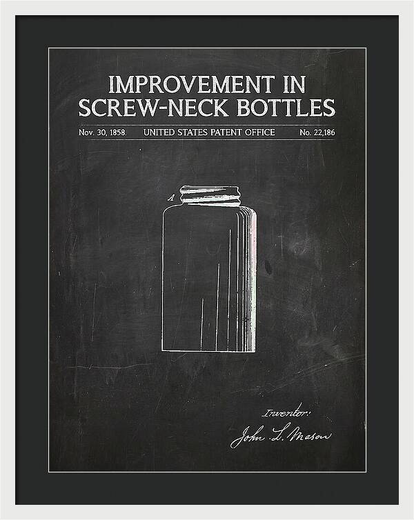 Mason Jar Screw Neck Bottle Chalkboard Patent Us22186a