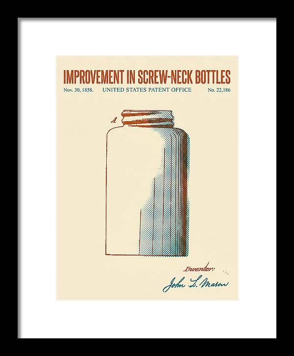 Mason Jar Screw Neck Bottle Retro Patent Us22186a