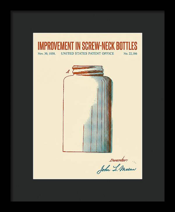Mason Jar Screw Neck Bottle Retro Patent Us22186a