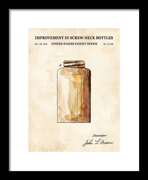 Mason Jar Screw Neck Bottle Watercolor Patent Us22186a