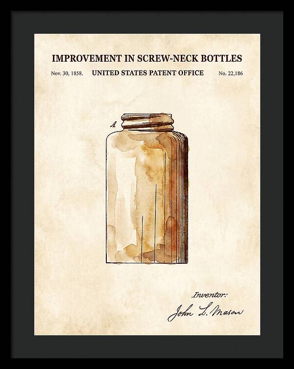Mason Jar Screw Neck Bottle Watercolor Patent Us22186a