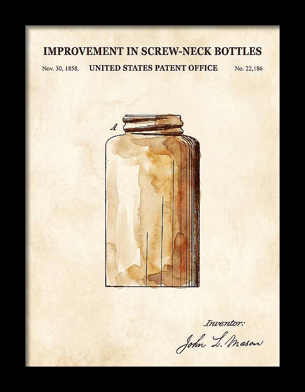 Mason Jar Screw Neck Bottle Watercolor Patent Us22186a