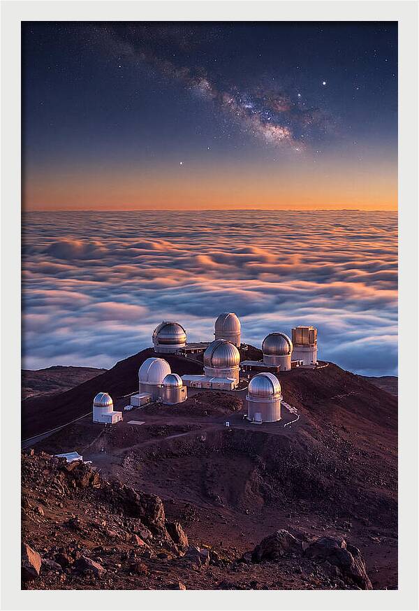 Mauna Kea Summit Observatories At Sunset