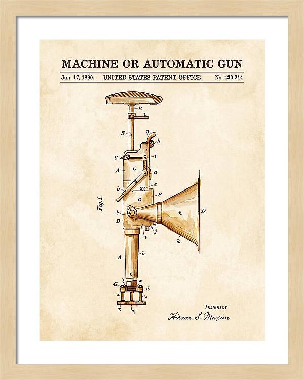 Maxim Machine Gun Watercolor Patent Us430214