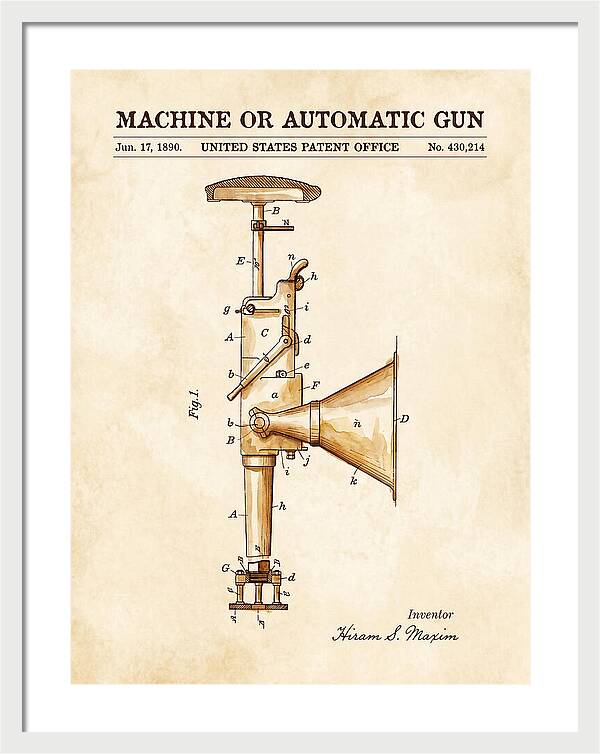 Maxim Machine Gun Watercolor Patent Us430214