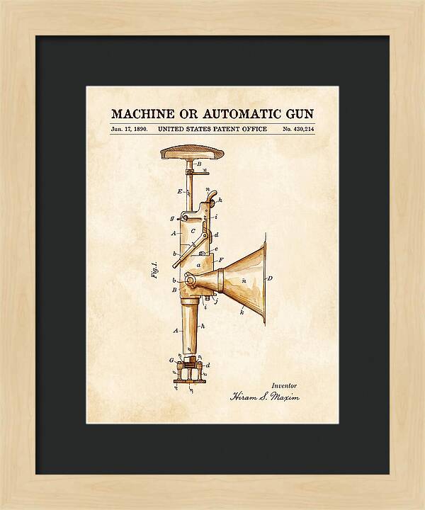Maxim Machine Gun Watercolor Patent Us430214
