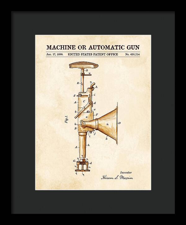 Maxim Machine Gun Watercolor Patent Us430214