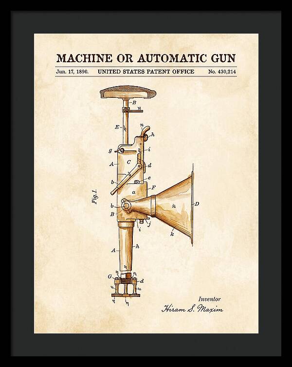 Maxim Machine Gun Watercolor Patent Us430214