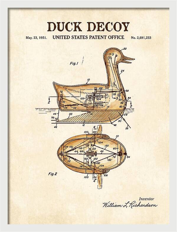 Mechanical Duck Decoy Watercolor Patent Us2691233a