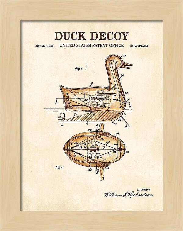 Mechanical Duck Decoy Watercolor Patent Us2691233a