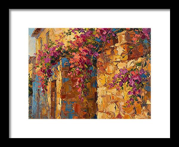 Mediterranean Blooms Against Stone Walls