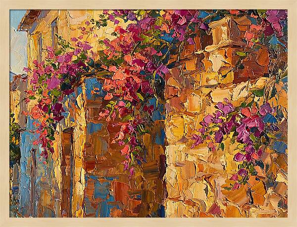 Mediterranean Blooms Against Stone Walls