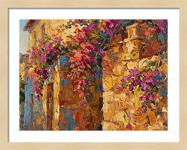 Mediterranean Blooms Against Stone Walls
