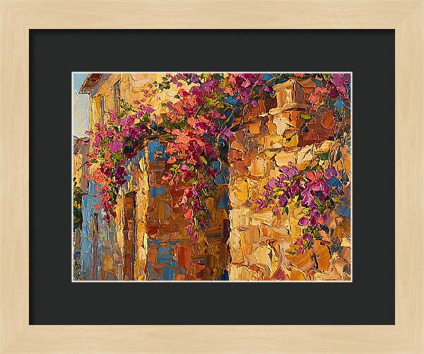 Mediterranean Blooms Against Stone Walls