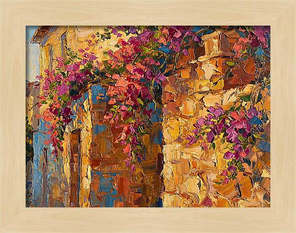 Mediterranean Blooms Against Stone Walls