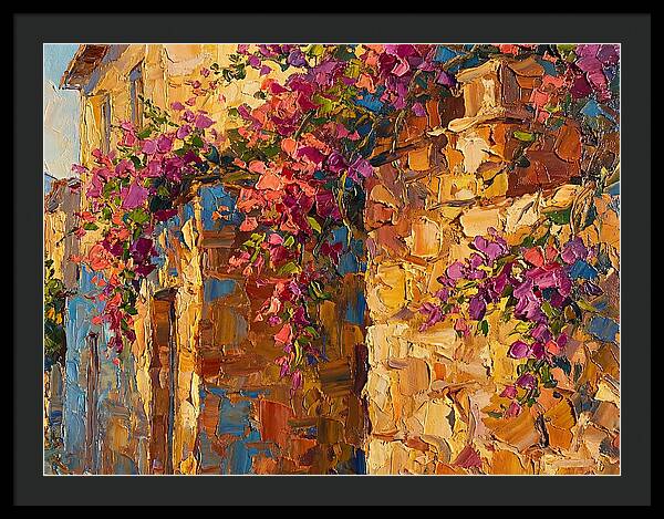 Mediterranean Blooms Against Stone Walls
