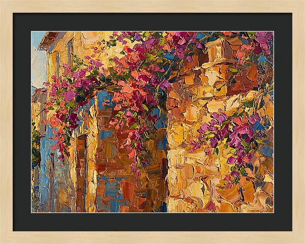 Mediterranean Blooms Against Stone Walls