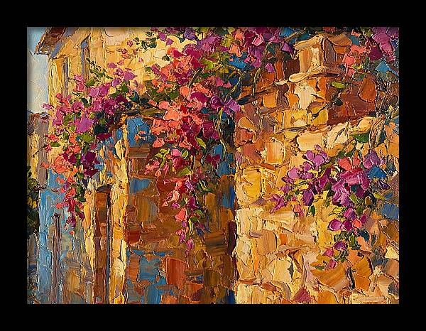 Mediterranean Blooms Against Stone Walls