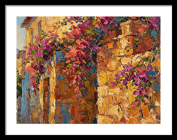 Mediterranean Blooms Against Stone Walls