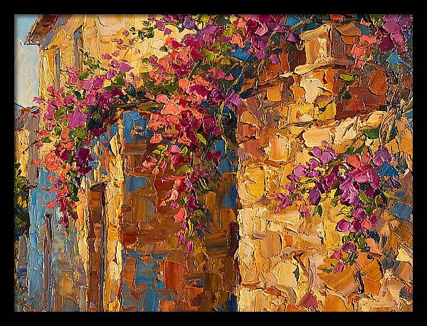 Mediterranean Blooms Against Stone Walls