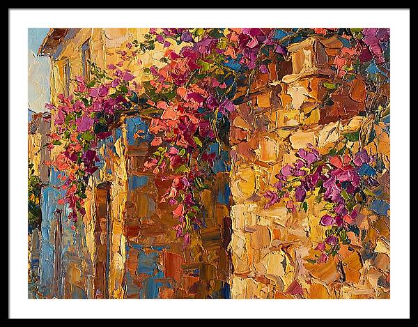 Mediterranean Blooms Against Stone Walls