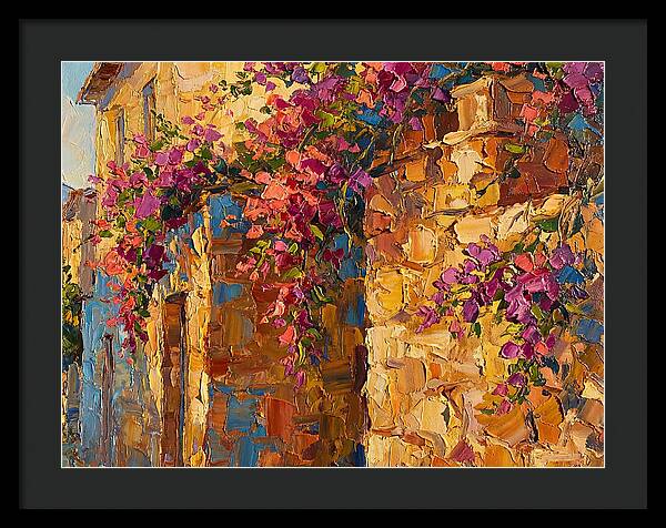 Mediterranean Blooms Against Stone Walls