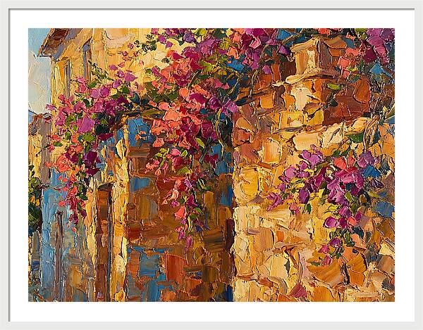 Mediterranean Blooms Against Stone Walls