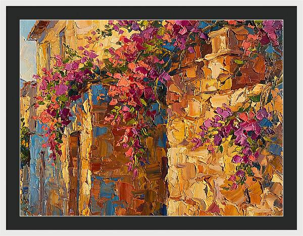 Mediterranean Blooms Against Stone Walls