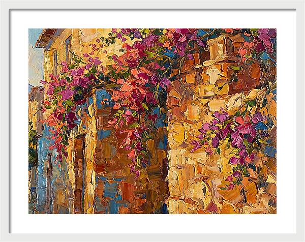 Mediterranean Blooms Against Stone Walls