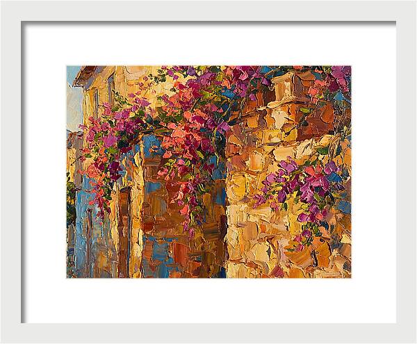 Mediterranean Blooms Against Stone Walls