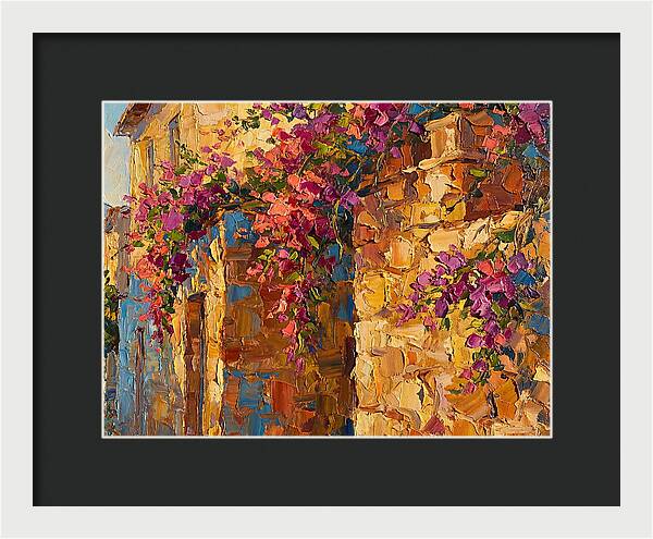 Mediterranean Blooms Against Stone Walls
